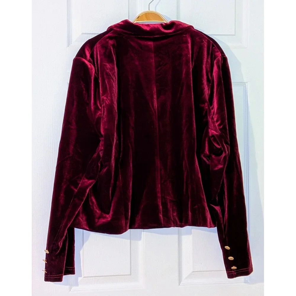 Allegra K Womens Velvet Blazer Burgundy Single Button Cropped Jacket XXXL‎ NWT